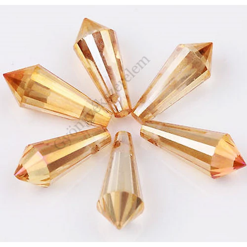 Narancs rózsaszín színjátszó csiszolt kúpos csepp üveg gyöngy, 15x6 mm