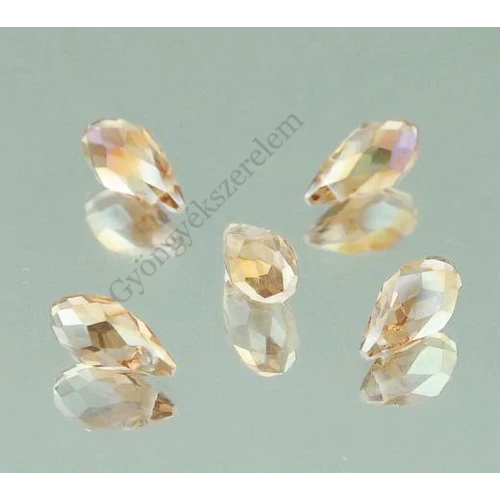 Pezsgő sárga lüszteres csiszolt csepp üveg gyöngy, 12x6 mm