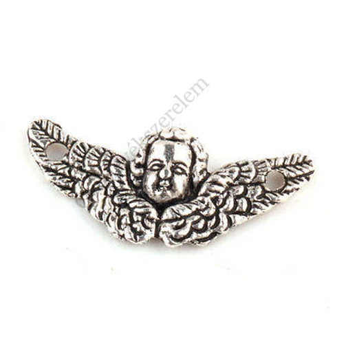 Angyal fityegő, medál, összekötő, antik ezüst színű, 20x9 mm