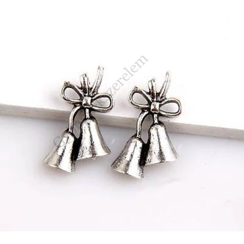 Csengő, harang fityegő, medál, antik ezüst színű, 20x11 mm