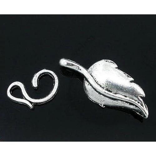 Levél kapocs, antik ezüst színű, 29x13 mm+15x10 mm