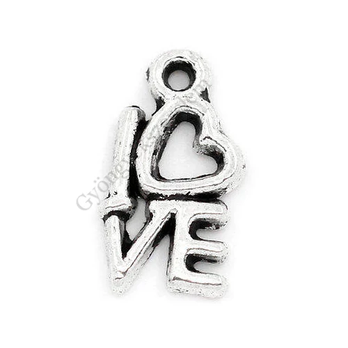 Love, szerelem felirat fityegő, medál, antik ezüst, 14x7 mm