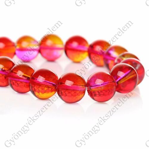 Piros, narancs, rózsaszín kerek üveg gyöngy, 10 mm