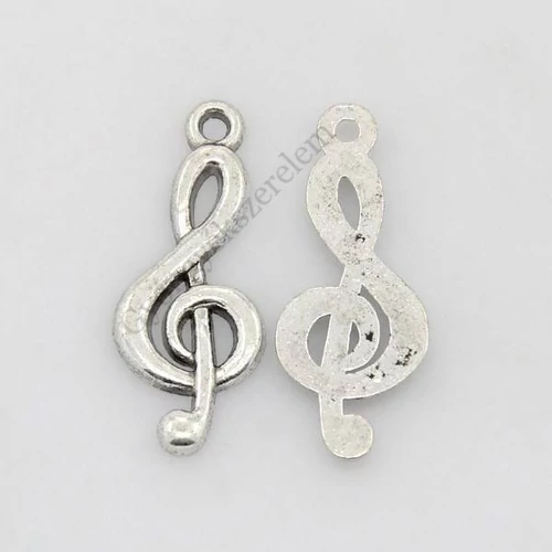 Violinkulcs fityegő, medál, antik ezüst színű, 25x10 mm