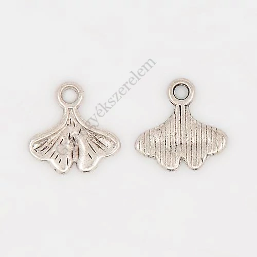 Levél fityegő, medál, antik ezüst színű, 13x13 mm
