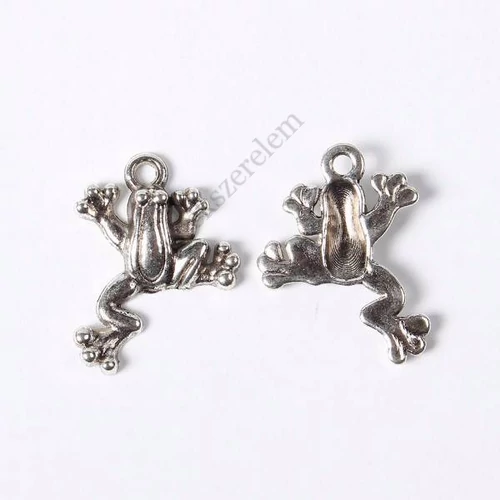 Béka fityegő, medál, antik ezüst színű, 20x17 mm