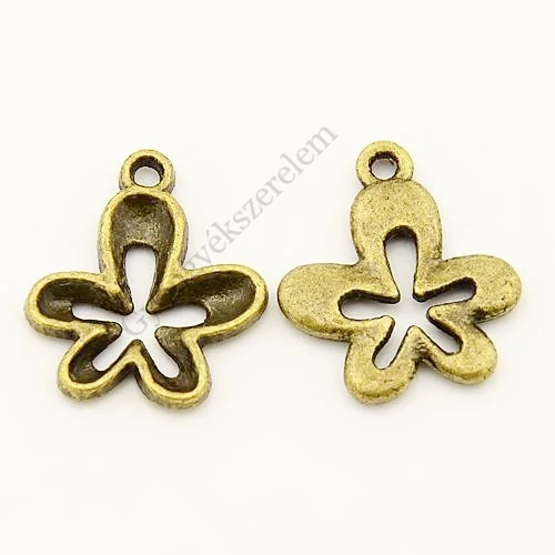 Virág fityegő, medál, antik bronz színű, 15x17 mm