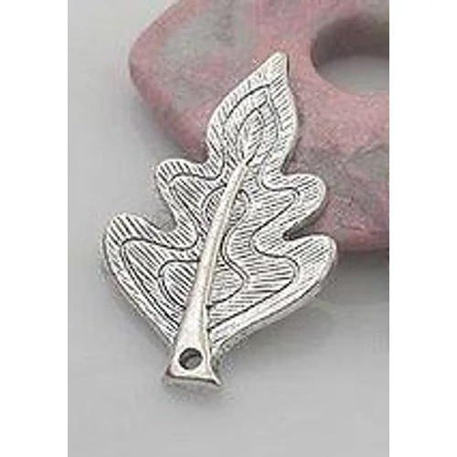 Levél fityegő, medál, antik ezüst színű, 38x23 mm