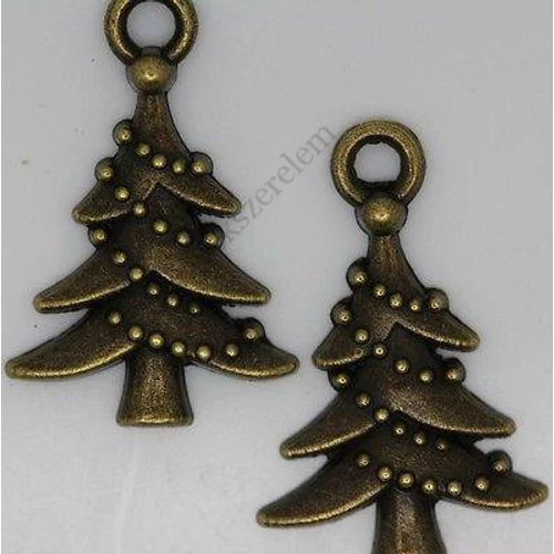 Fenyőfa fityegő, medál, antik bronz színű, 20x14 mm