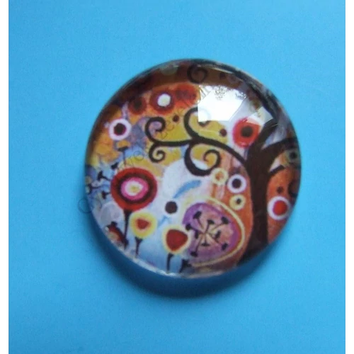 Színes fa, életfa mintás üveglencse, kaboson, 25 mm