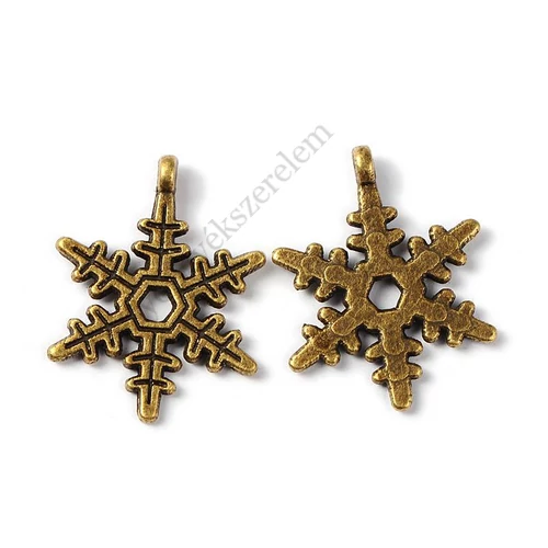 Hópihe, hópehely, jégvirág fityegő, medál, antik bronz színű, 22x17 mm