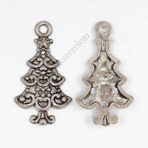Fenyőfa fityegő, medál, antik ezüst színű, 23x13 mm