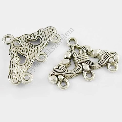 Díszes összekötő, fülbevalóalap, karkötőalap, medálalap, antik ezüst színű, 23x16 mm
