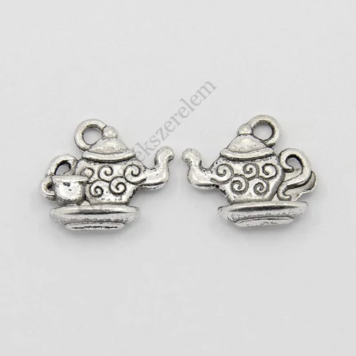 Teáskanna, csésze fityegő, medál, antik ezüst színű, 15x13 mm