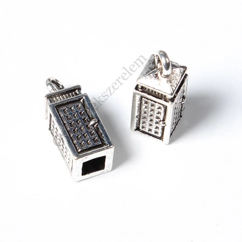 Telefon fülke fityegő, medál, antik ezüst színű, 22x8x8 mm