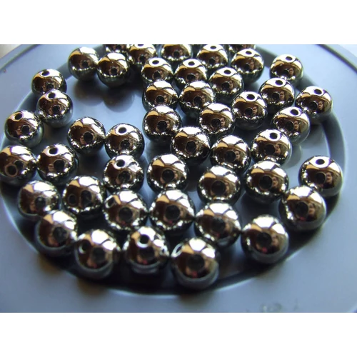 Ezüst színű, fényes akril gyöngy, köztes, 8 mm