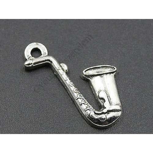Szaxofon, hangszer fityegő,medál, antik ezüst színű, 22x14 mm