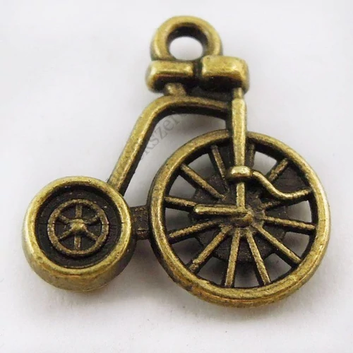 Bicikli, velocipéd fityegő medál, antik bronz színű, 17x17 mm