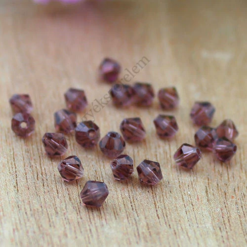 Borvörös csiszolt bicone üveg gyöngy, 3 mm
