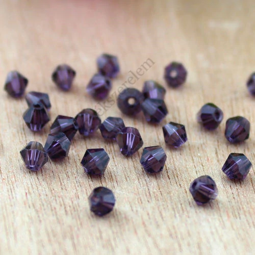 Lila csiszolt bicone üveg gyöngy, 3 mm