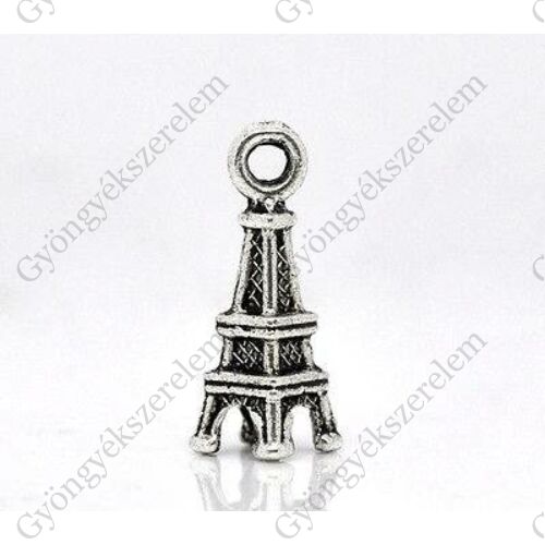 Eiffel torony fityegő, medál, antik ezüst színű, 17x6x6 mm