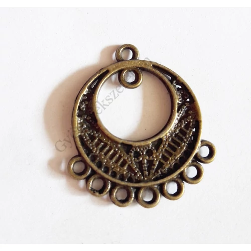 Kerek összekötő, medálalap, fülbevalóalap, antik bronz színű, 26x23 mm