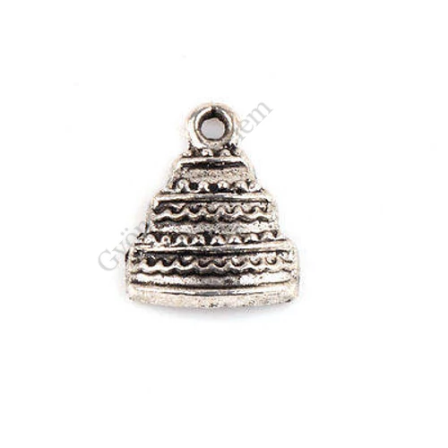Esküvői, szülinapi torta, süti, sütemény fityegő, medál, antik ezüst színű, 17x13 mm