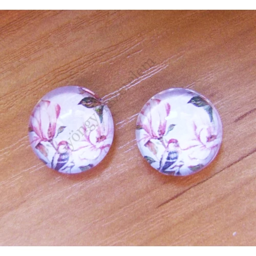 Vintage madár, virág, magnólia mintás üveglencse, kaboson, 18 mm