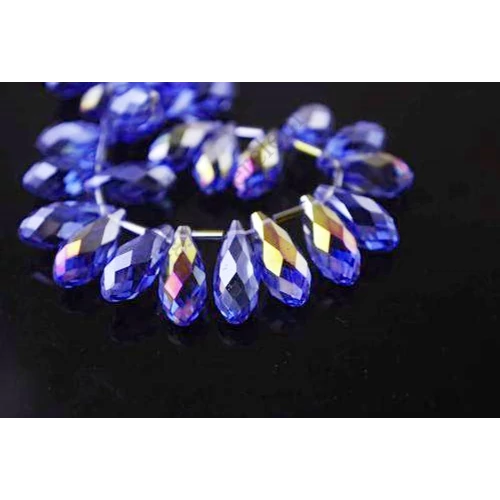 Sötétkék AB színjátszó csiszolt csepp üveg gyöngy, 16x8 mm