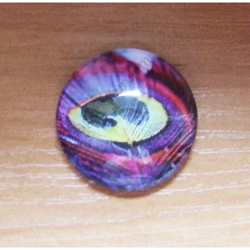 Páva toll mintás üveglencse, kaboson, 25 mm