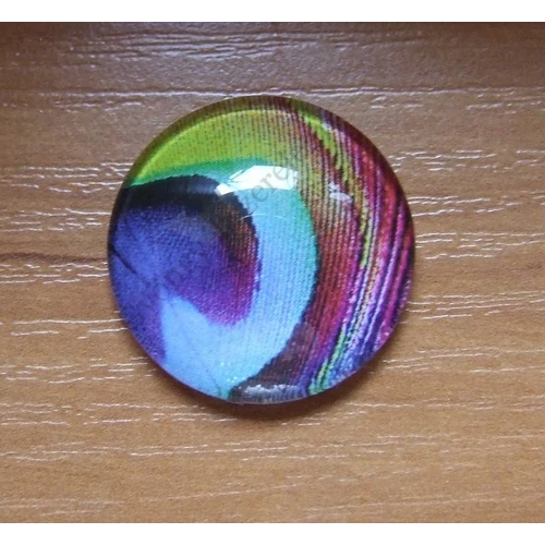 Páva toll mintás üveglencse, kaboson, 25 mm