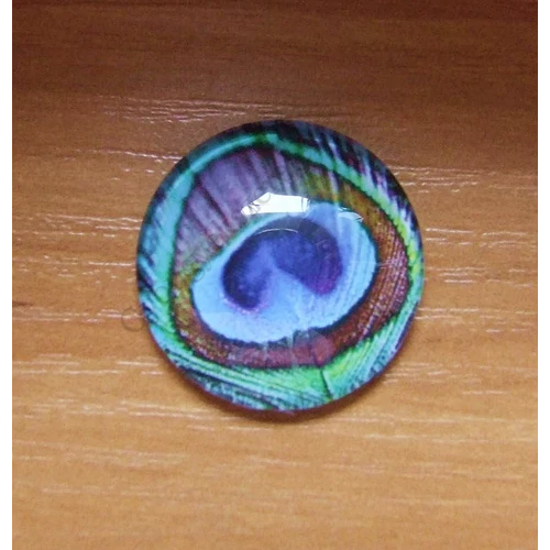 Páva toll mintás üveglencse, kaboson, 25 mm