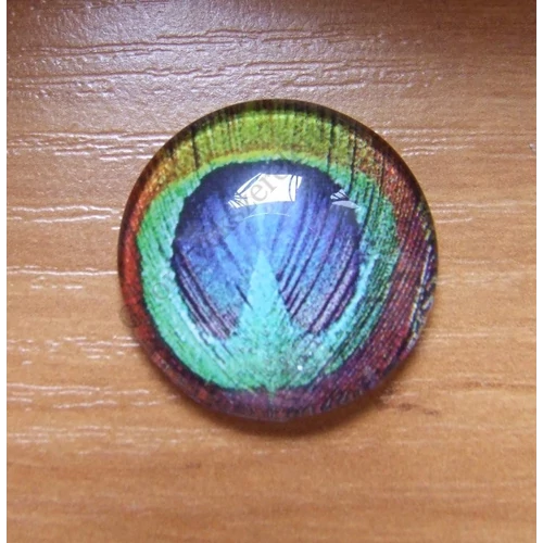 Páva toll mintás üveglencse, kaboson, 25 mm