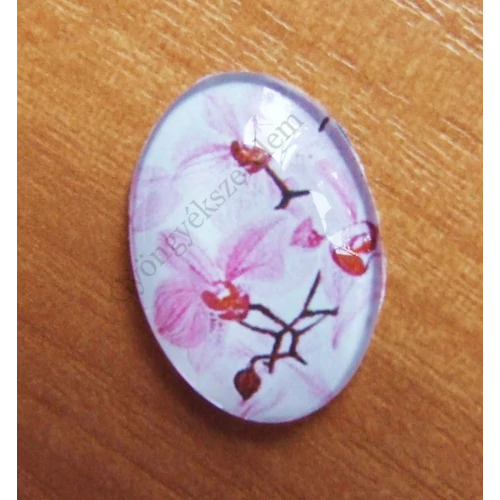 Orchidea, virág mintás üveglencse, kaboson, 25x18 mm
