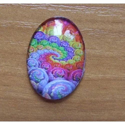 Színes spirál mintás üveglencse, kaboson, 25x18 mm