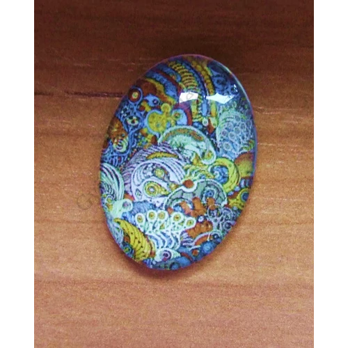 Színes mandala mintás üveglencse, kaboson, 25x18 mm