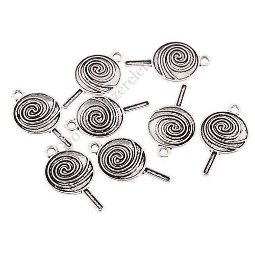 Nyalóka, cukorka fityegő, medál, antik ezüst színű, 35x19 mm