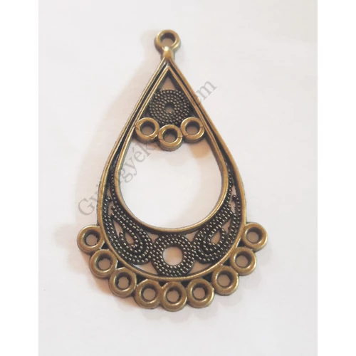 Csepp összekötő, medálalap, fülbevalóalap, antik bronz színű, 44x26 mm