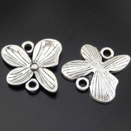 Virág, orchidea összekötő, fityegő, medál, antik ezüst színű, 20x20 mm