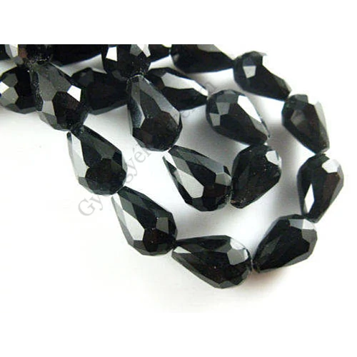 Fekete csiszolt csepp üveg gyöngy, 16x10 mm