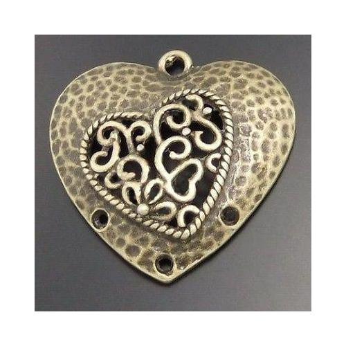Szív összekötő, medál, antik bronz színű, 30x30 mm