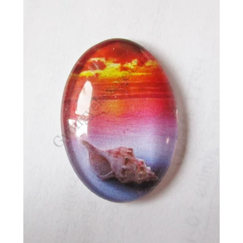 Naplemente, tenger, csiga mintás üveglencse, kaboson, 25x18 mm