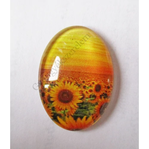 Napraforgó virág mintás üveglencse, kaboson, 25x18 mm