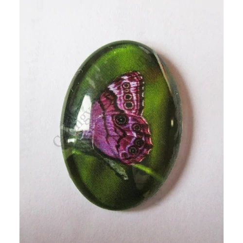 Lila lepke mintás üveglencse, kaboson, 25x18 mm