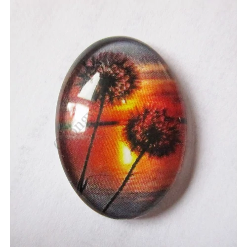 Pitypang, naplemente mintás üveglencse, kaboson, 25x18 mm