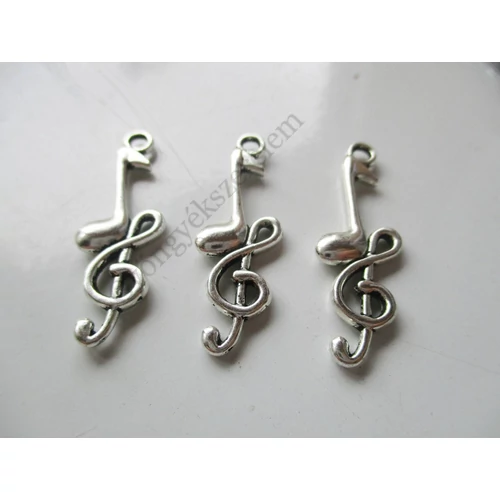 Hangjegy, kotta, violinkulcs fityegő, medál, antik ezüst színű, 32x10 mm