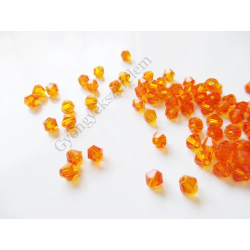 Narancssárga csiszolt bicone üveg gyöngy, 3 mm