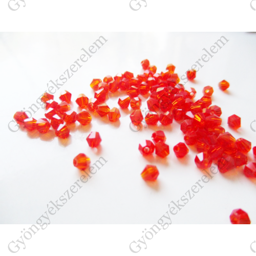 Piros csiszolt bicone üveg gyöngy, 3 mm