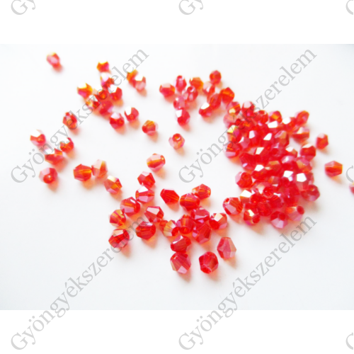 Piros AB csiszolt bicone üveg gyöngy, 3 mm