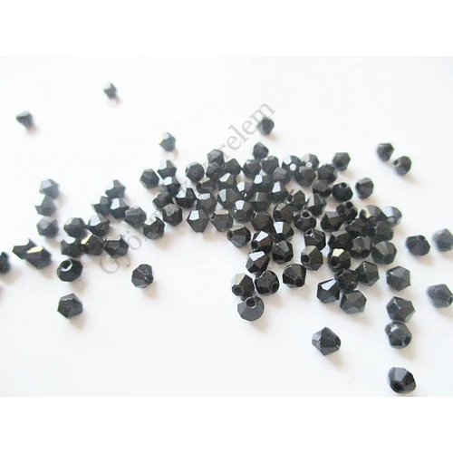 Fekete csiszolt bicone üveg gyöngy, 3 mm